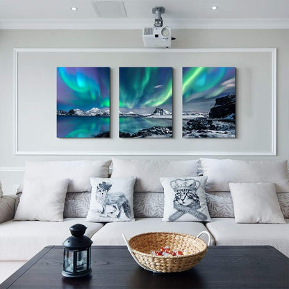MHARTK66 Wall Art for Bedroom Wall Decor for Living Room Office Decor Abstract Mountain Aurora Landscape Painting 3 Piece Scenic Framed Canvas Art Prints Ready to Hang Kitchen Wall Pictures Home Decor