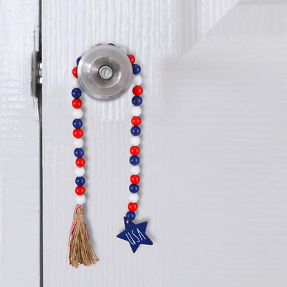 3 Pieces Independence Day Wood Bead Garland with Rustic Tassels 250 Th 4 of July USA Patriotic Wood Bead with American Flag and Wooden Heart Sign for Farmhouse Wall Hanging Prayer Beads Boho Decor
