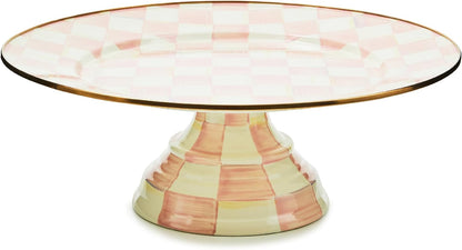 MACKENZIE-CHILDS Enamel Pedestal Serving Platter, Decorative Serving Dish for Food, Small, Black-and-White Courtly Check