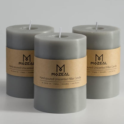 MOZEAL 3" x 4" Hand-Poured Unscented Candle,Dripless Pillar Candle Set of 3,Long Clean Burning,Approx 72 Hours Burn Time,Rustic Country Style,Wedding,Dinner,Christmas and Home Decor,White