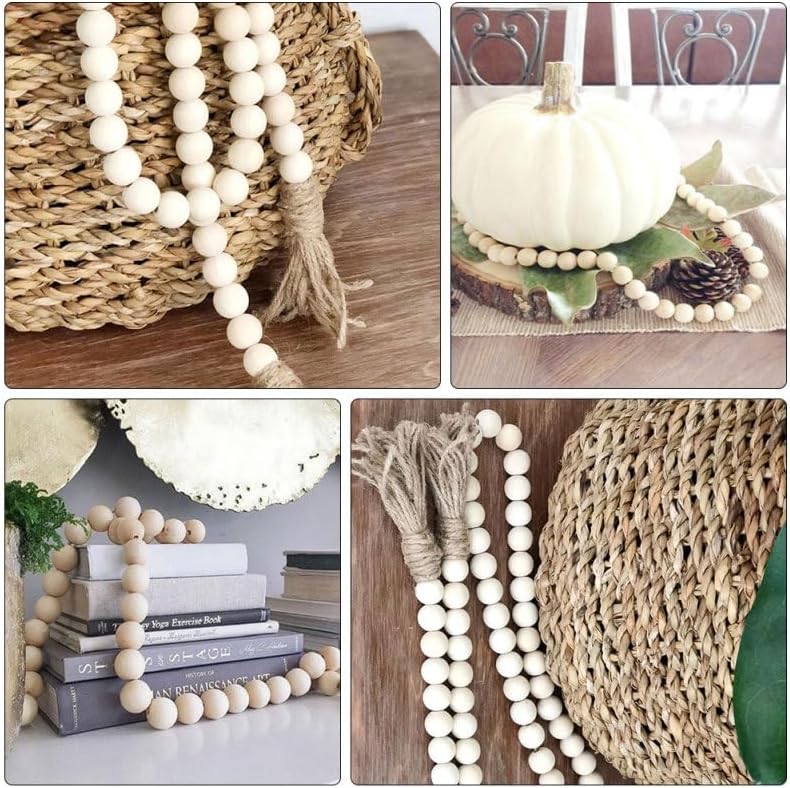 IMIKEYA Wooden Beads Garland: Farmhouse Wood Bead Garland with Tassels Boho Wall Hanging for Home Decor Tiered Tray Rustic Wood Prayer for Coffee Table Decor