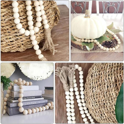IMIKEYA Wooden Beads Garland: Farmhouse Wood Bead Garland with Tassels Boho Wall Hanging for Home Decor Tiered Tray Rustic Wood Prayer for Coffee Table Decor