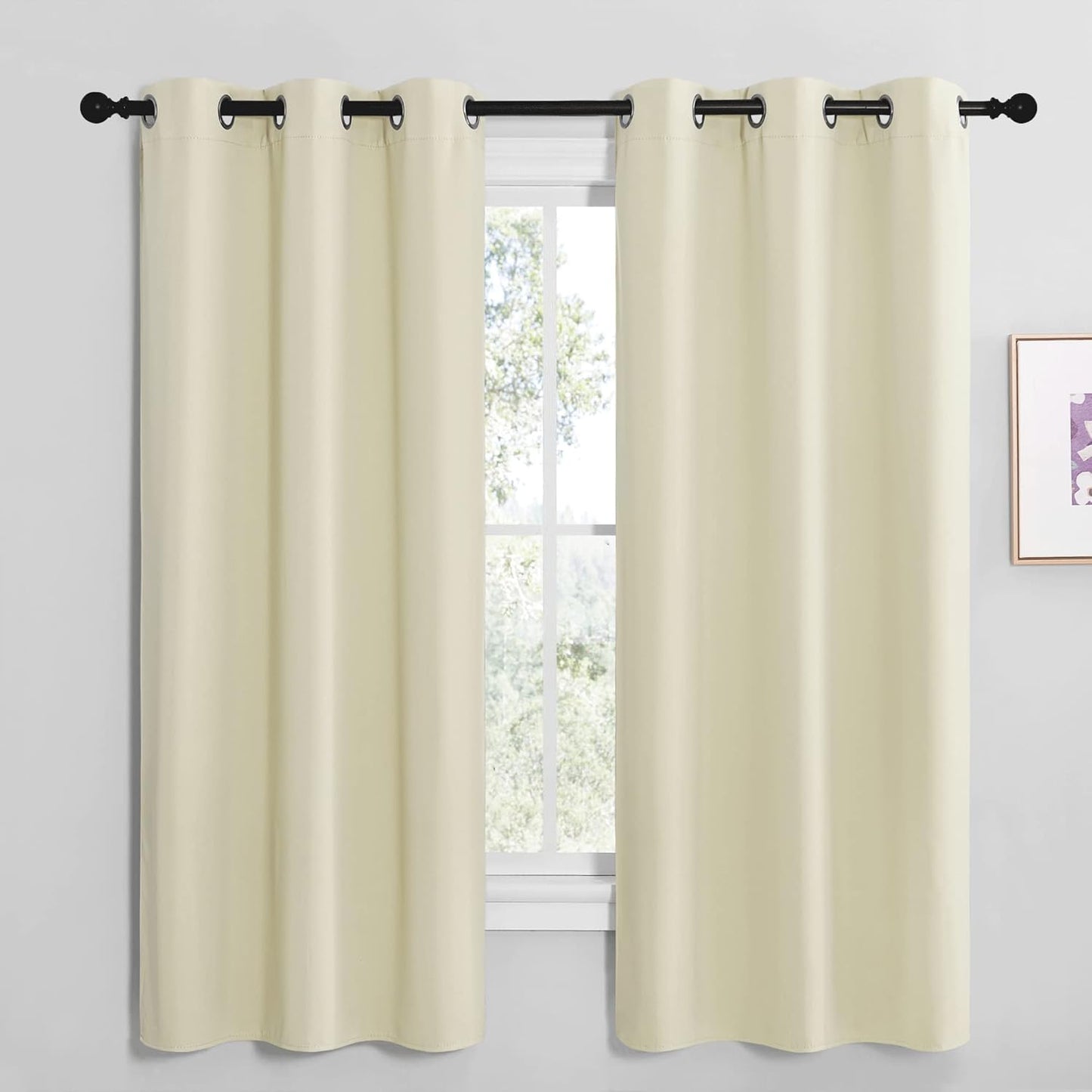 NICETOWN Halloween Pitch Black Solid Thermal Insulated Grommet Blackout Curtains/Drapes for Bedroom Window (2 Panels, 42 inches Wide by 63 inches Long, Black) - Colors C