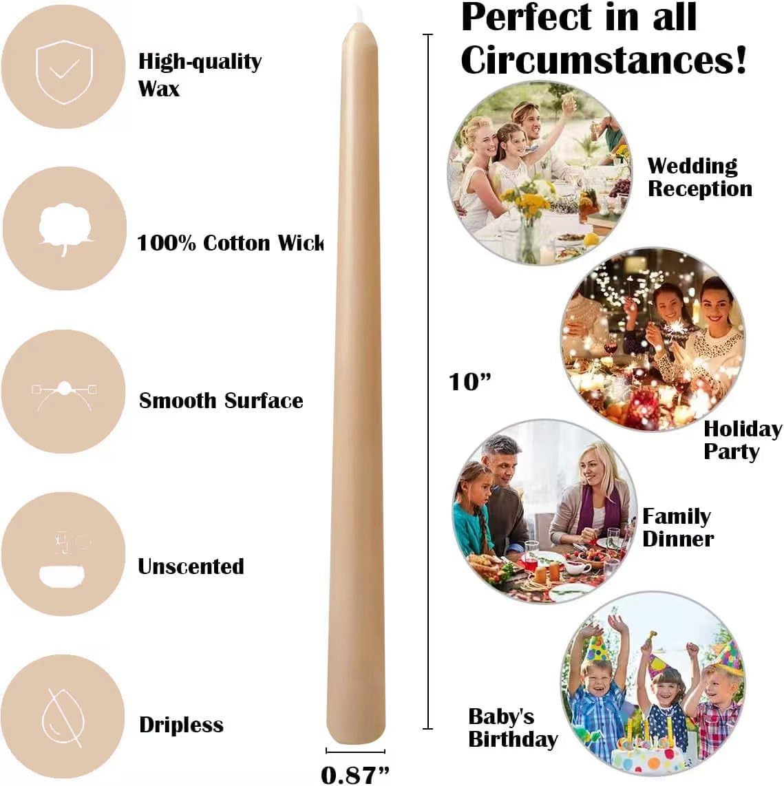12-Pack Olive Green Taper Candles, 10 Inch Unscented Dripless Candlesticks, Long-Lasting Burn Time of 7-8 Hours, Perfect for Christmas Home Décor Spring and St. Patrick's Day