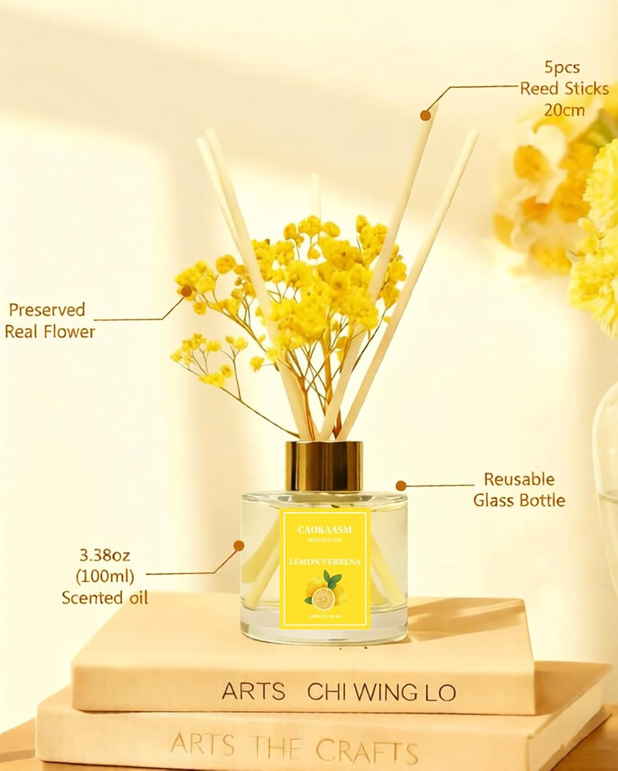 Reed Diffuser Set-Lemon Verbena Scent Fragrance Oil Diffuser with 6 Reed Sticks | Home & Bedroom Bathroom Decor,3.38 fl oz (100ml) (Lemon Verbena)