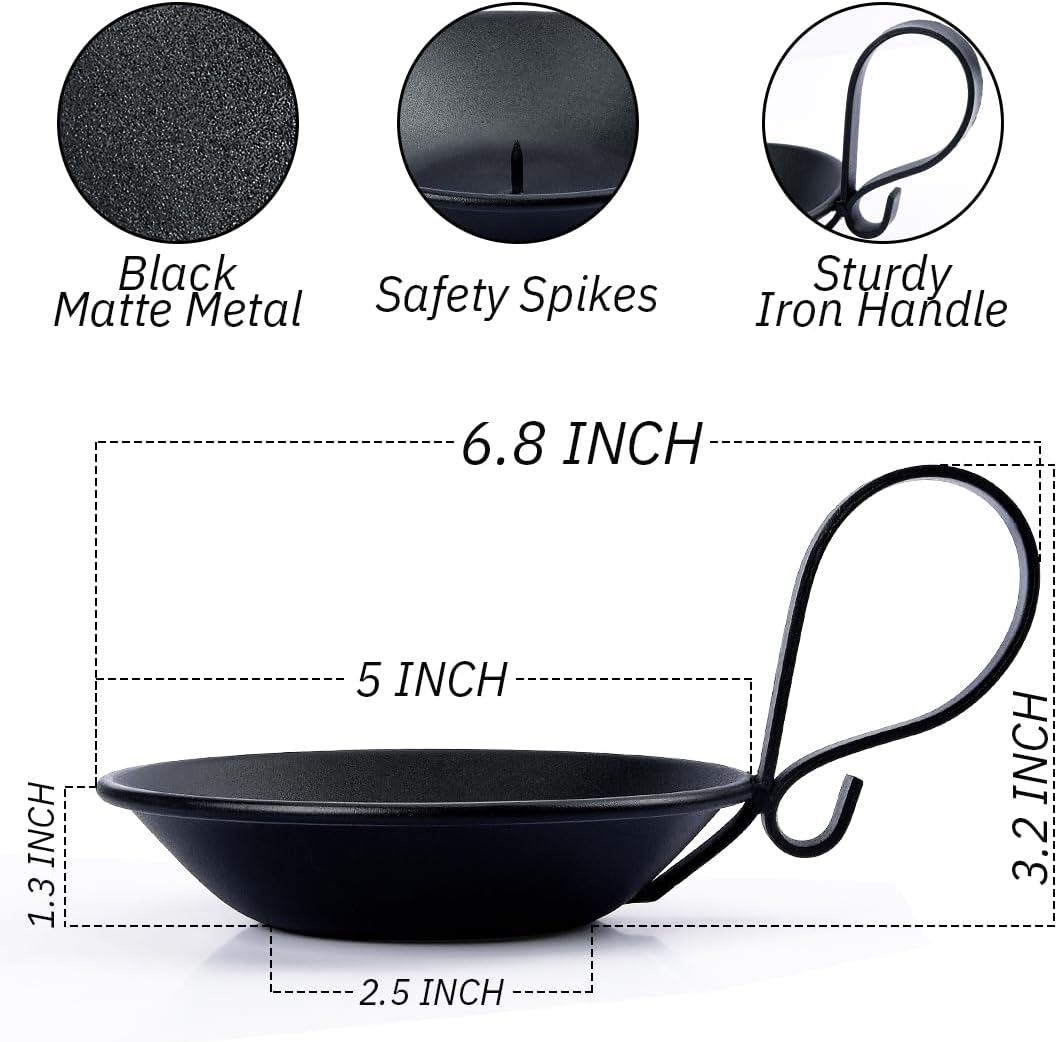 Matte Black Iron Pillar Candle Holder, with Handle, Simple Industrial Style ，Table Centerpiece Decoration，with Safety Spike.