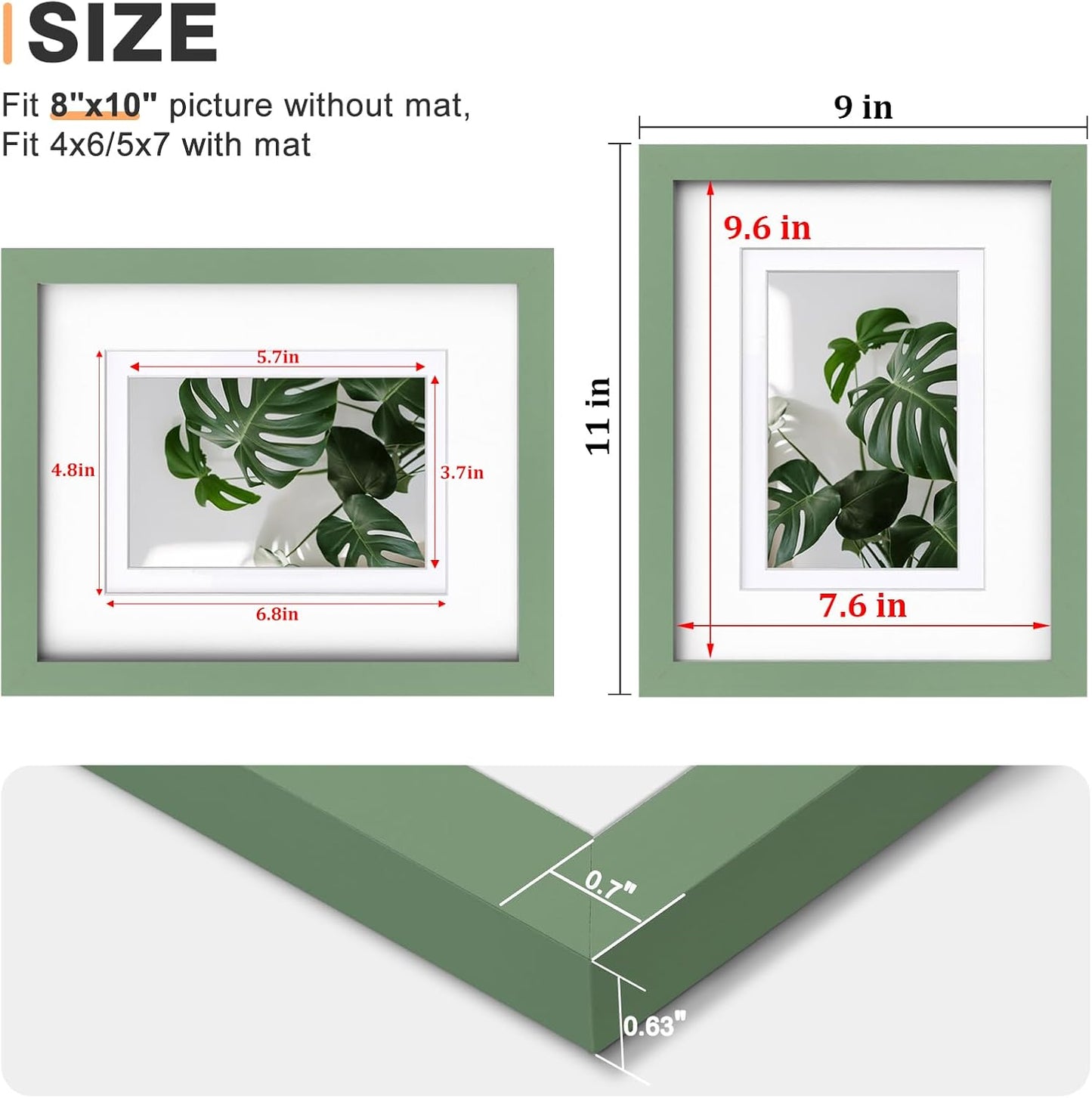 Egofine 12x16 Picture Frame Black, Covered by Plexiglass Made of Solid Wood, Display Pictures 9x12 and 11x14 with Mat or 12x16 Without Mat, for Wall Mounting Photo Frame - Colors A