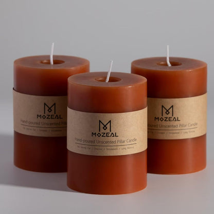 MOZEAL 3" x 4" Hand-Poured Unscented Candle,Dripless Pillar Candle Set of 3,Long Clean Burning,Approx 72 Hours Burn Time,Rustic Country Style,Wedding,Dinner,Christmas and Home Decor,White