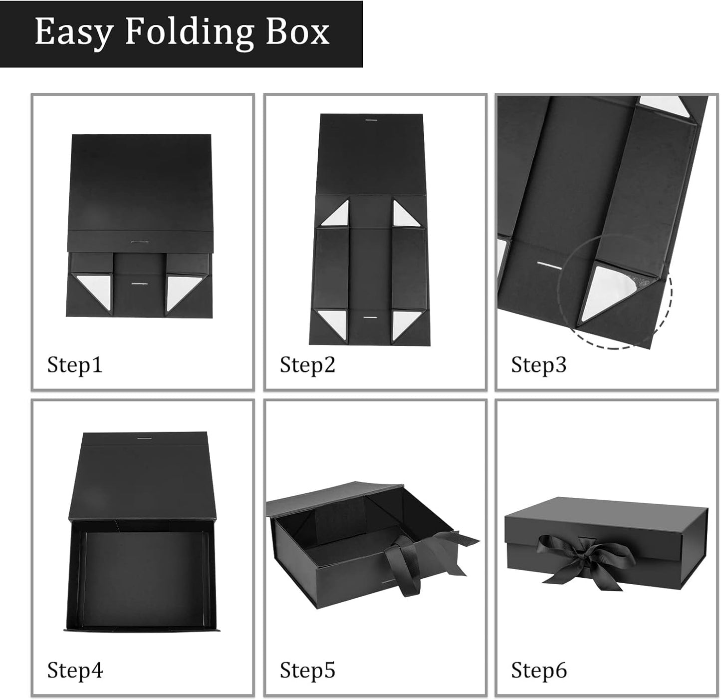 DaiJoob Gift Box with Lid for Presents 10.5x7.5x3.1 Inches with Ribbon and Magnetic Closure(1-Pack) (Black)