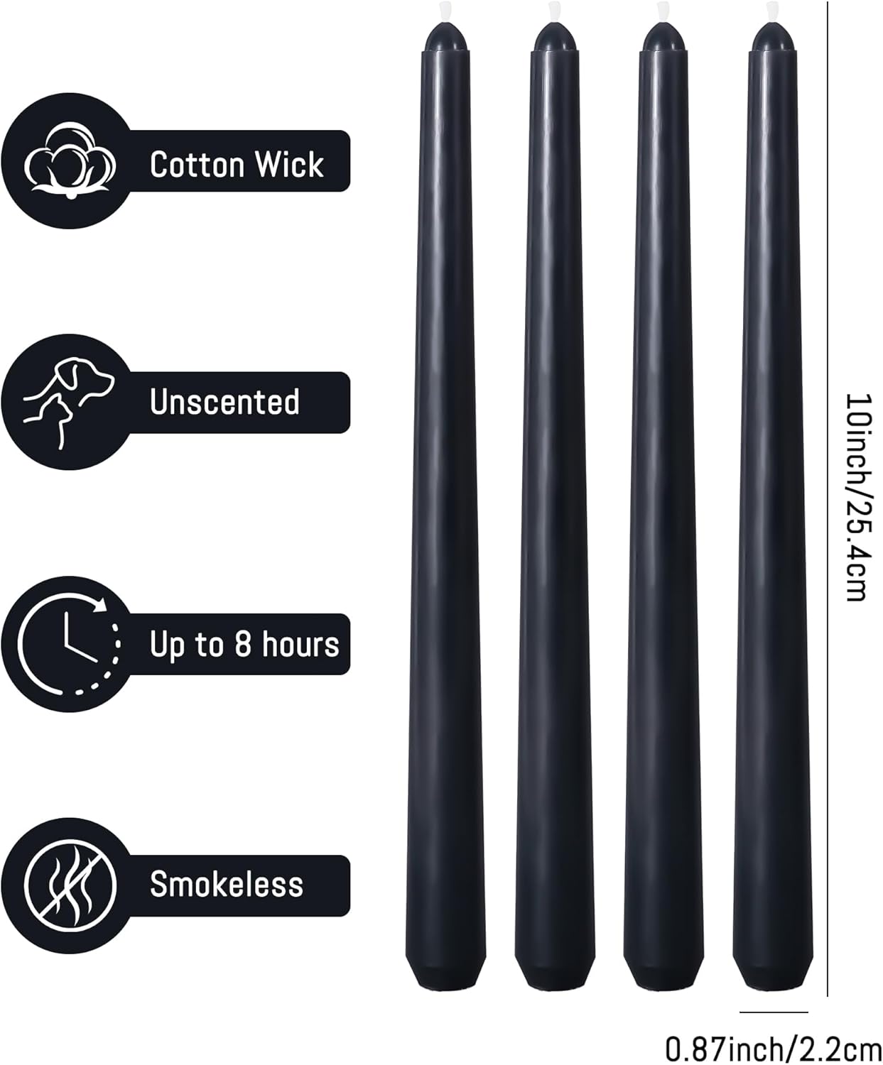 Viyffo Taper Candles, 10 Inch, 4 Pack, Olive Glow – Unscented, Dripless & Smokeless Design, Up to 8 Hour Burn – Long Tall Taper Candlesticks for Wedding, Dinner & Home Decor