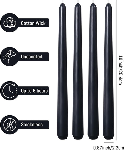 Viyffo Taper Candles, 10 Inch, 4 Pack, Olive Glow – Unscented, Dripless & Smokeless Design, Up to 8 Hour Burn – Long Tall Taper Candlesticks for Wedding, Dinner & Home Decor