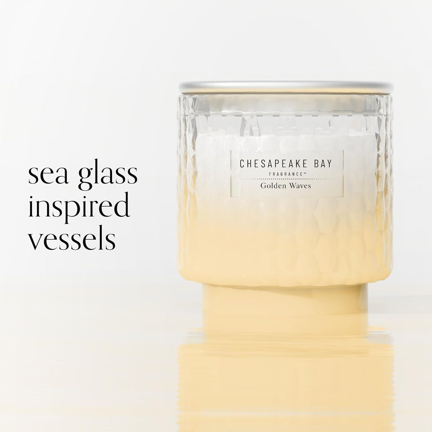 Chesapeake Bay, 11oz Marine Drift Scented Candle, Mood Evoking Fragrance, Textured Sea Glass-Inspired Jar, Premium Soy Blend Wax with Essential Oils, Coastal Fragrance for Home Décor or Gifting