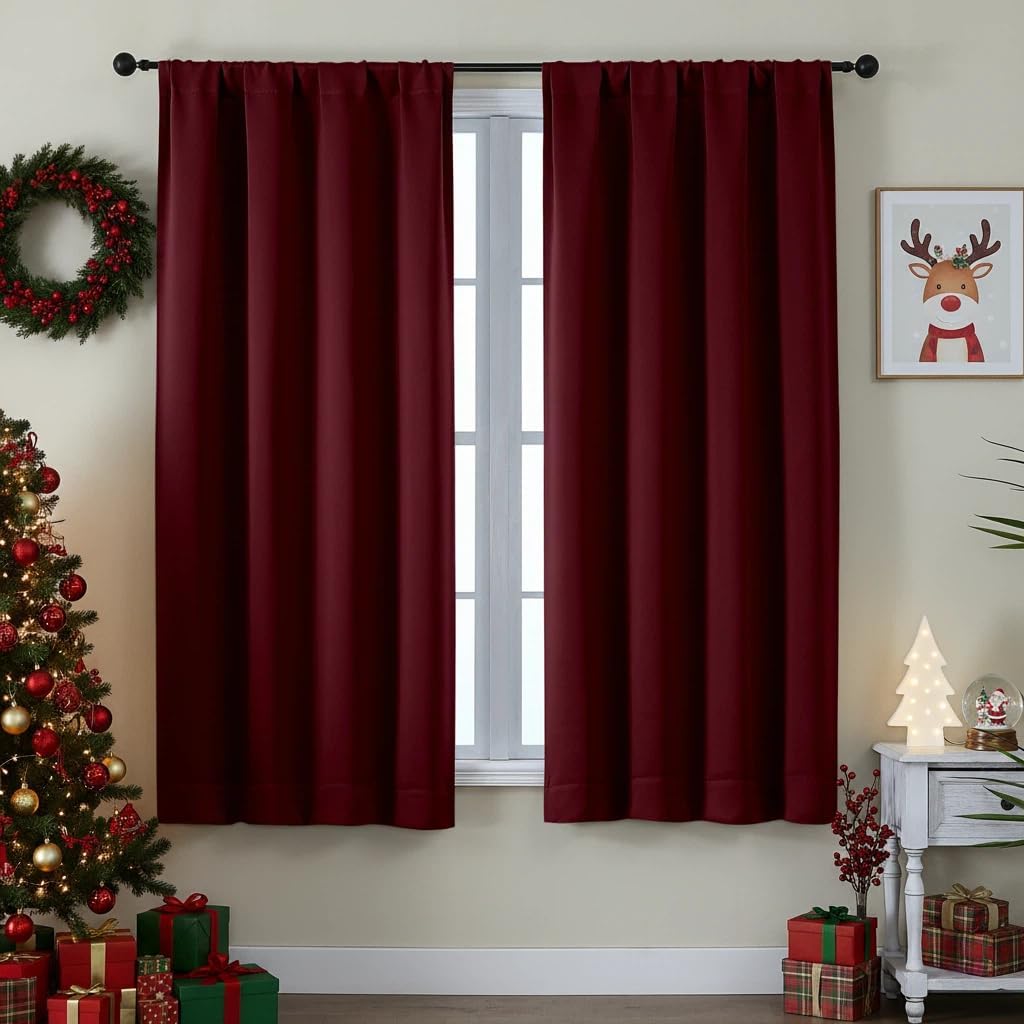 Simplebrand Ava Sage Green Blackout Curtains for Bedroom 63 Inch Length 2 Panels Set, Solid Thermal Insulated Energy Saving Rod Pocket Window Treatment Curtains Blackout Drapes, W40 x L63 Inch, Sage - Colors A