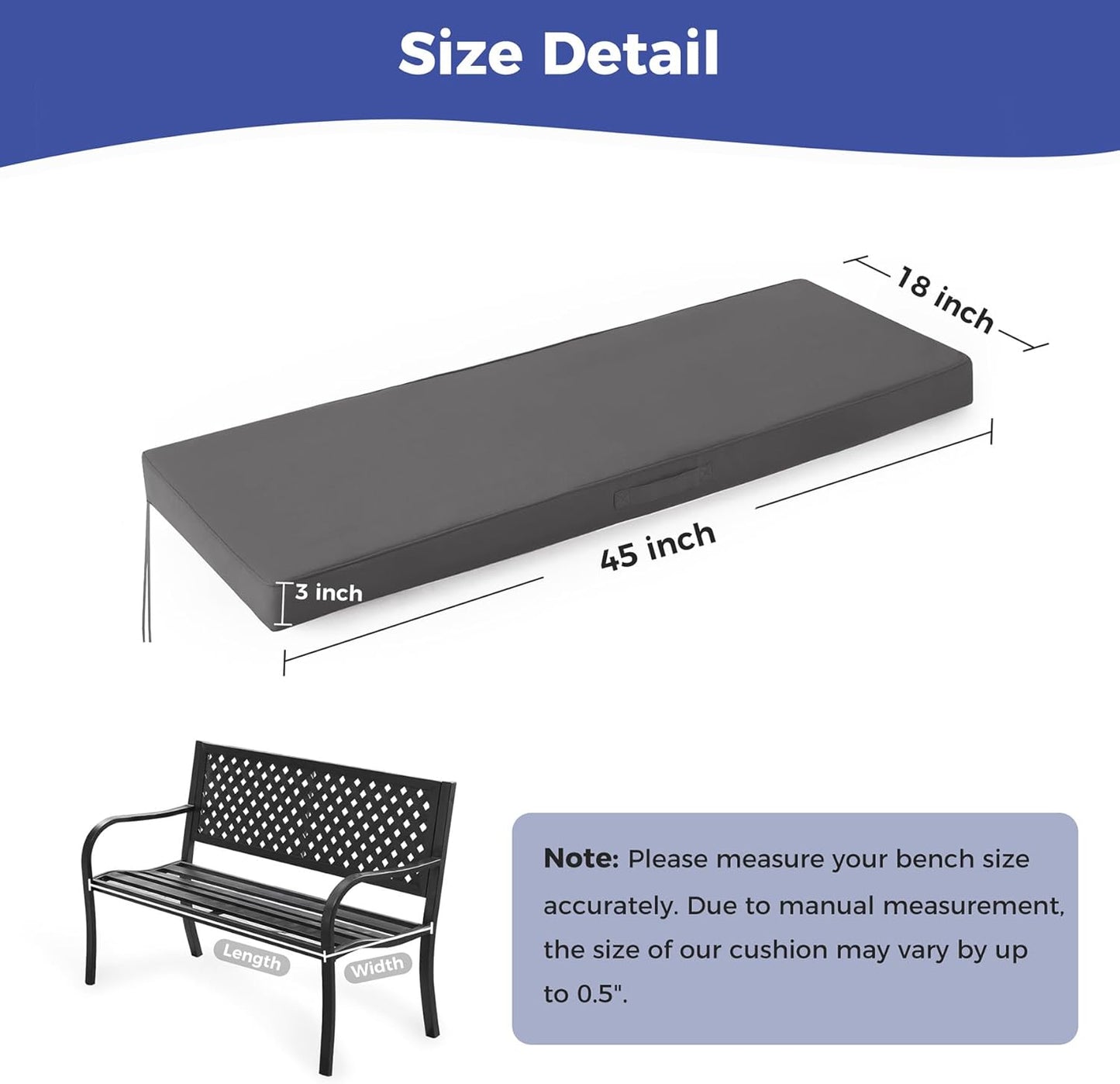 IPYNBAP Outdoor Bench Cushions for Outdoor Furniture, 48x18x3 Inch, Waterproof Bench Pillow, Fade Resistant Long Bench Seat Pads for Garden, Indoor, Porch Swing, Navy Blue