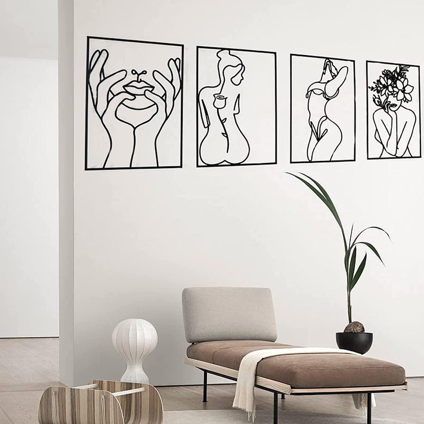 Glamativity 4 Pack Gold Wall Art Decor, Minimalist Single Line Real Metal Wall Art, Woman's Body Shape Abstract Wall Art (Gold Classic Style, 17 x 11.8'')