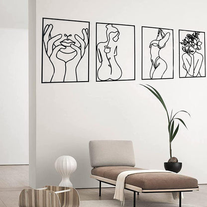 Glamativity 4 Pack Gold Wall Art Decor, Minimalist Single Line Real Metal Wall Art, Woman's Body Shape Abstract Wall Art (Gold Classic Style, 17 x 11.8'')