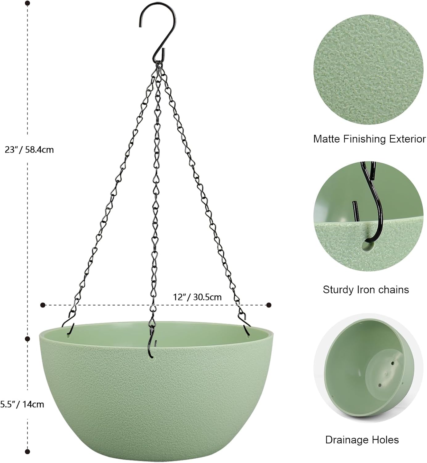 Meowell 10 inch Hanging Planters for Indoor Outdoor Plants, 2 Pack Hanging Flower Pots with Drainage Holes and Chain for Garden Porch, Plastic Hanging Baskets for House Plants, Speckled Grey