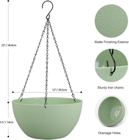 Meowell 10 inch Hanging Planters for Indoor Outdoor Plants, 2 Pack Hanging Flower Pots with Drainage Holes and Chain for Garden Porch, Plastic Hanging Baskets for House Plants, Speckled Grey