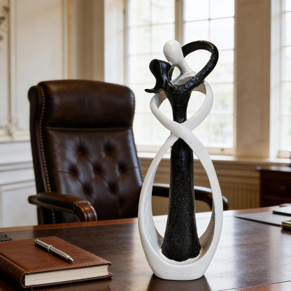 Couple Statue for Home Decor,Hugging Couple Figurines,Valentines Decor,Modern Romantic Sculptures for Living Room Bedroom Office(White+Black)