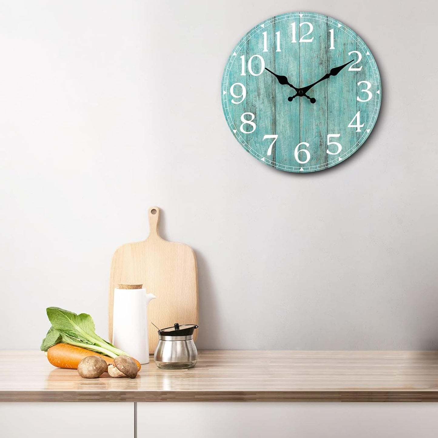 Wall Clock, Rustic Wall Clocks Battery Operated Silent Non Ticking, Country Round Wooden Clocks Farmhous Wall Decorative for Kitchen, Bathroom, Living Room (Gray 8 Inch)