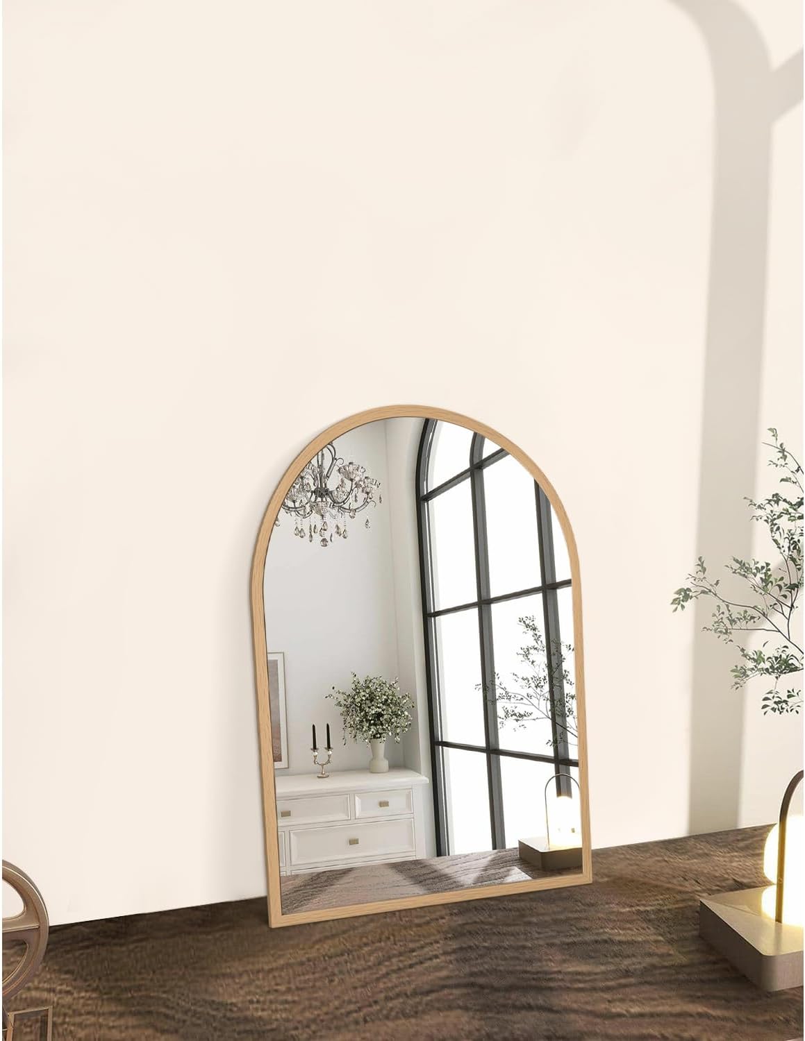 Black Arched Wall Mirror Aluminum Alloy Frame Bathroom Mirror Brushed Metal Vanity Wall Mounted Mirror for LivingRoom Bedroom Entryway Room Home Decor 16"x12"