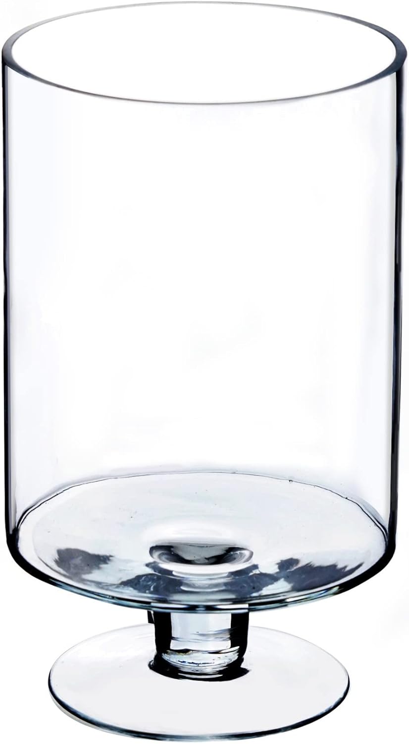 CYS EXCEL Glass Hurricane Pillar Candle Holder (H:6" W:3.75") | Multiple Size Choices Short Stem Candle Centerpieces | Stemmed Glass Cylinder Candle Vase