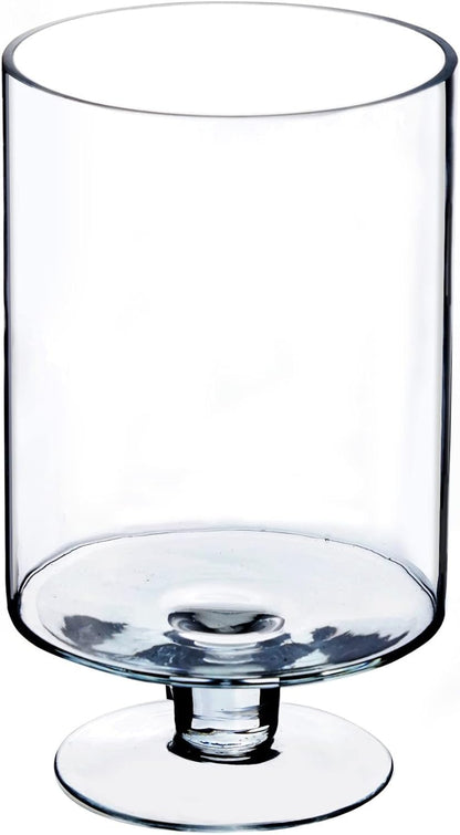 CYS EXCEL Glass Hurricane Pillar Candle Holder (H:6" W:3.75") | Multiple Size Choices Short Stem Candle Centerpieces | Stemmed Glass Cylinder Candle Vase