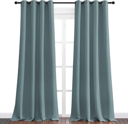 NICETOWN Halloween Pitch Black Solid Thermal Insulated Grommet Blackout Curtains/Drapes for Bedroom Window (2 Panels, 42 inches Wide by 63 inches Long, Black) - Colors C