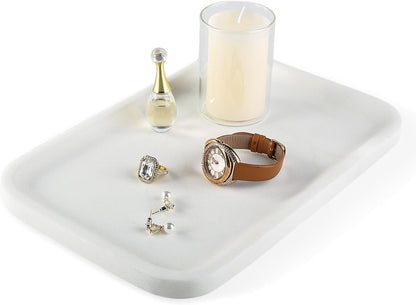 Koville Romano Travertine Tray, 12"x8" Natural Stone Vanity Tray for Countertop Bathroom Kitchen Dresser, Decorative Marble Catchall Trays for Perfume Jewelry, Rectangular Serving Tray(Beige)