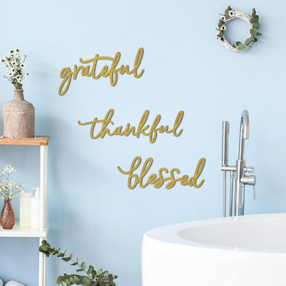 Thankful Grateful Blessed Letter Sign Metal Wall Decor, 3 Piece Black Letters Wall Art for Bathroom Bedroom Metal Words Wall Decor for Home Decor
