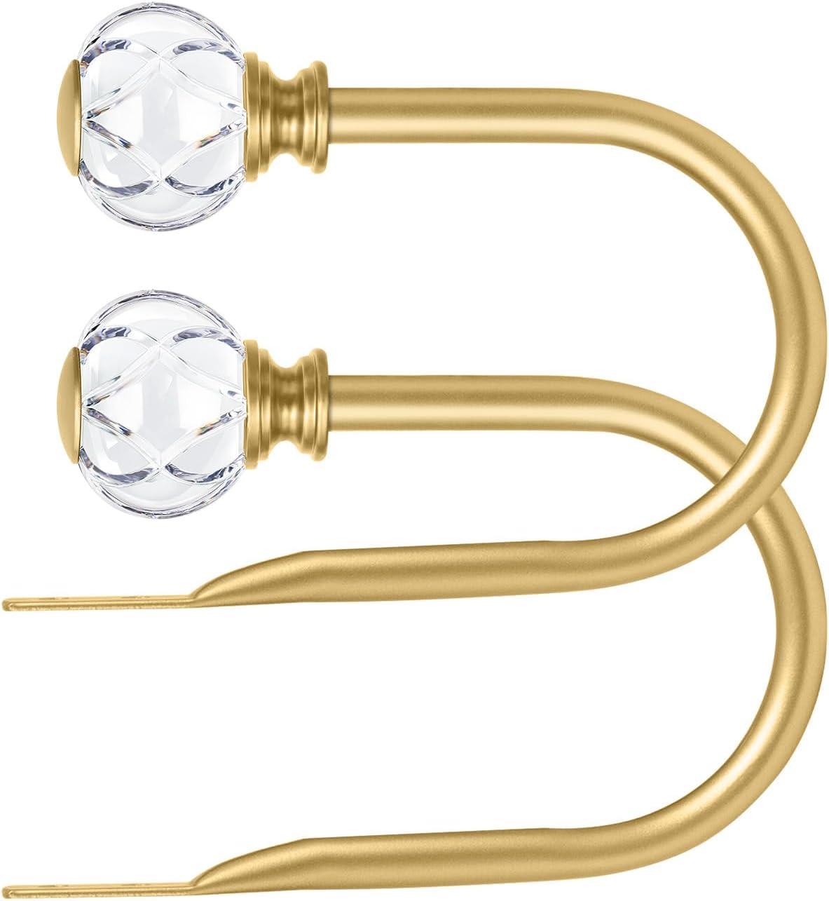 KAMANINA Curtain Holdbacks 2pcs, Gold Curtain Tiebacks, Window Curtains Hooks for Wall, Decorative Holders for Drapes with Crystal Finials(5.4" L × 4.1" W)
