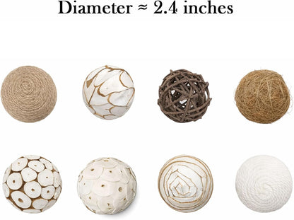 6pcs Decorative Balls for Bowl Centerpiece, 2.4 Inch Orbs Spheres Decor Balls Rattan Wicker Balls for Bowl Fillers, DIY Home Vase Table Decor