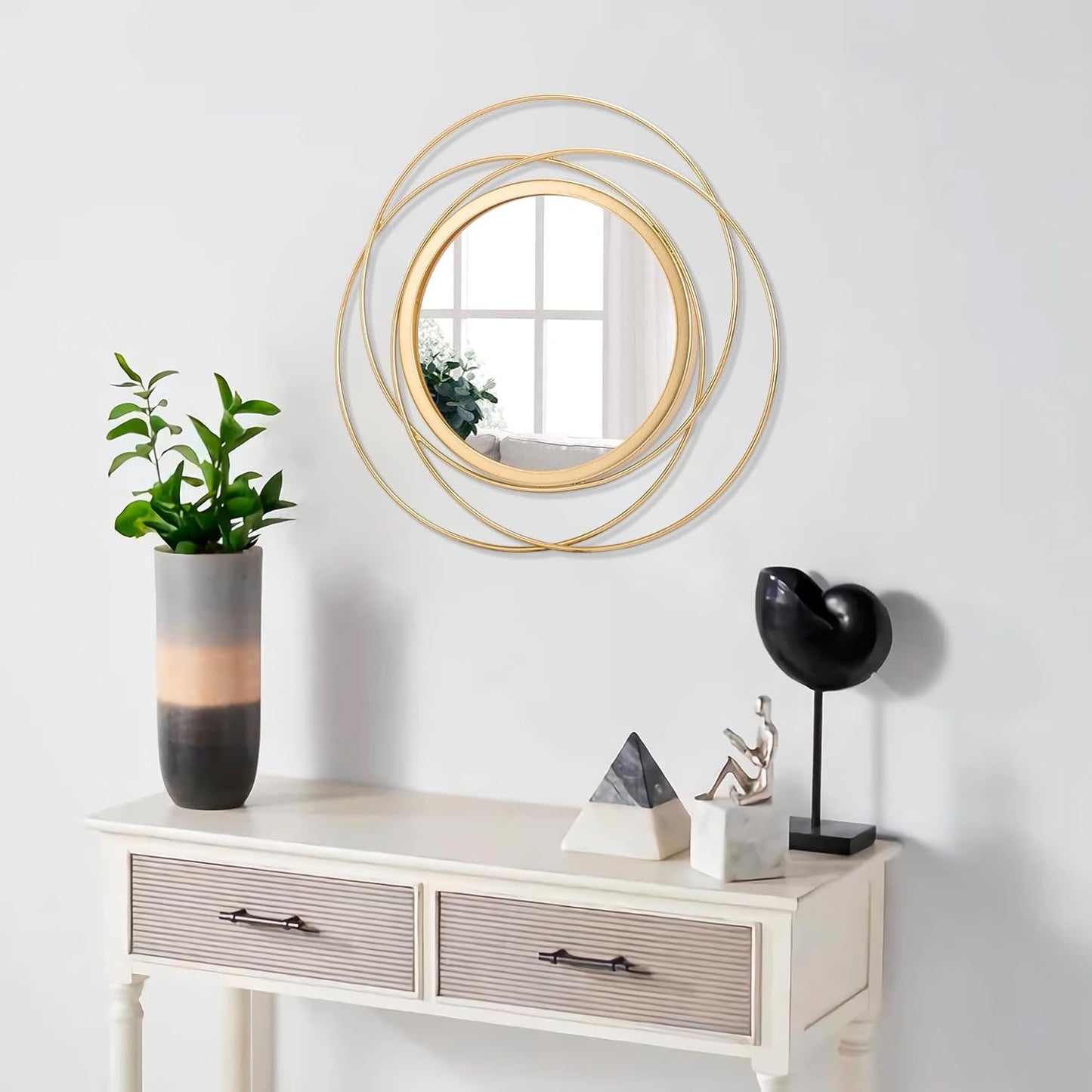 Gold Sunburst Mirrors for Wall Decorative Metal Round Art Mirrors Large Wall Decor Hanging Mirror for Bathroom Bedroom Living Room Vanity Entryway 16"