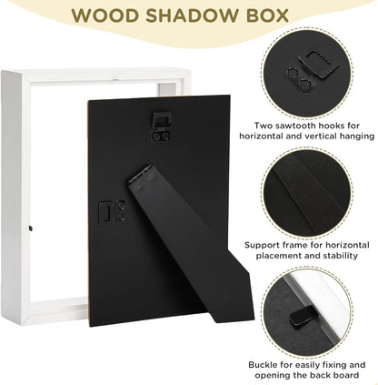 Shadow Box Frame 8x10 - 3 Pack Wood Deep Shadowbox with Glass Shadow Boxes Display Cases Suitable for Photos, Dried Flowers, Handicrafts Picture Frames for Wall (Black)