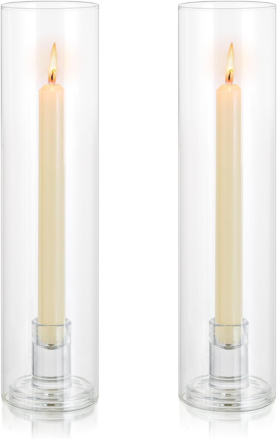 Glass Hurricane Candle Holder: 12" Tall Candlestick Holder Bulk with Cylinder Windproof Cover Set of 6 Clear Taper Candle Holders for Wedding Party Birthday Christmas Decor
