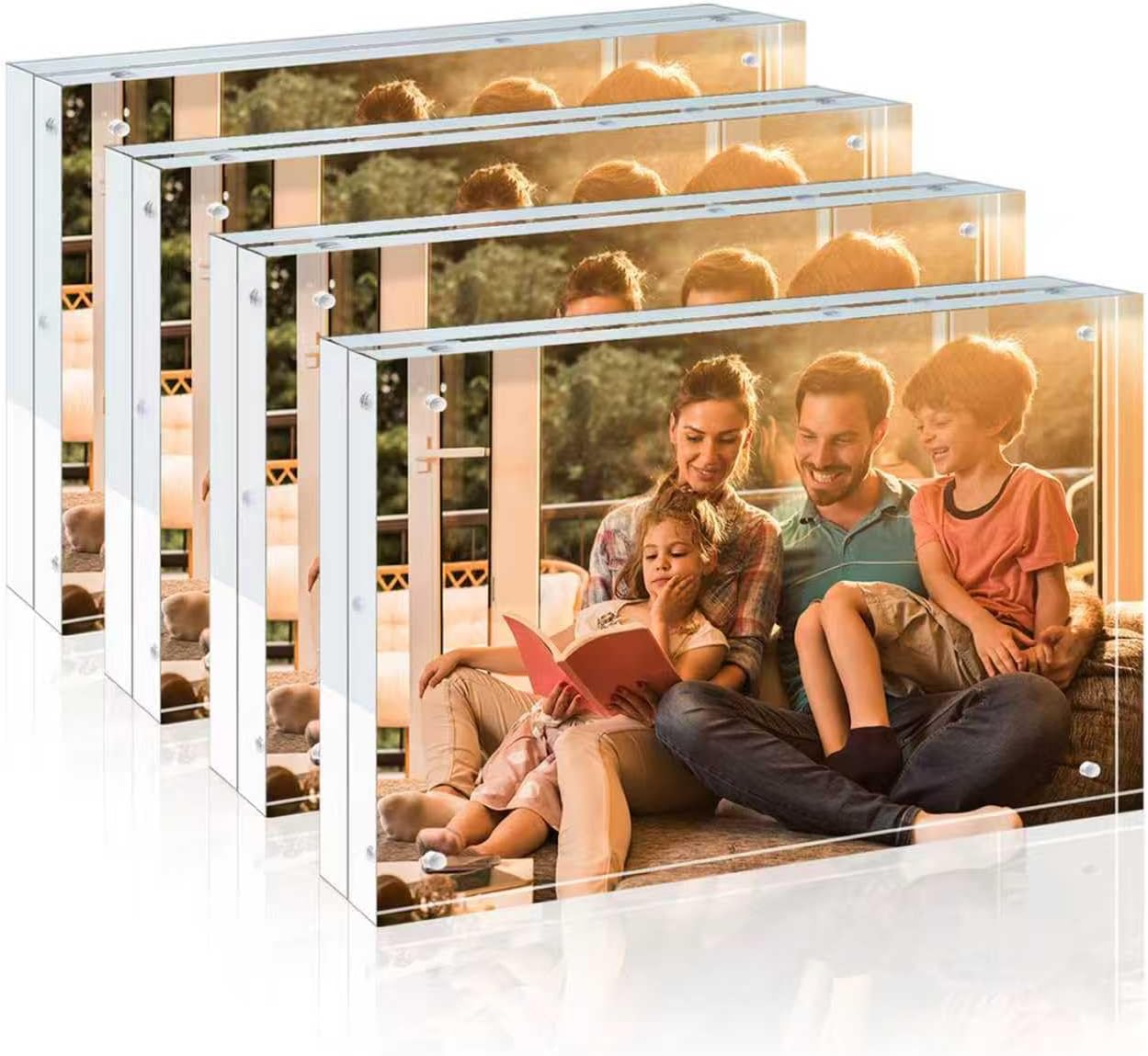 Egofine 4x6 Acrylic Frames 6 Pack, 20mm Thicker Frameless Clear Picture Frames, Double Sided Magnetic Picture Frames, Free Standing Desktop Display