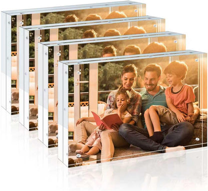 Egofine 4x6 Acrylic Frames 6 Pack, 20mm Thicker Frameless Clear Picture Frames, Double Sided Magnetic Picture Frames, Free Standing Desktop Display