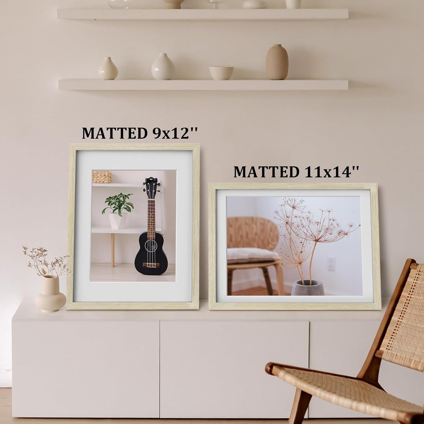 Egofine 12x16 Picture Frame Black, Covered by Plexiglass Made of Solid Wood, Display Pictures 9x12 and 11x14 with Mat or 12x16 Without Mat, for Wall Mounting Photo Frame - Colors B