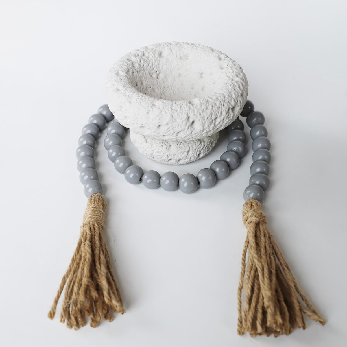 Boho Decor Wood Beads Garland Farmhouse Wall Hanging Decorations Natural Wooden Bead Tassel Decorative for Coffee Table Christmas and Prayer (Nature, 58")