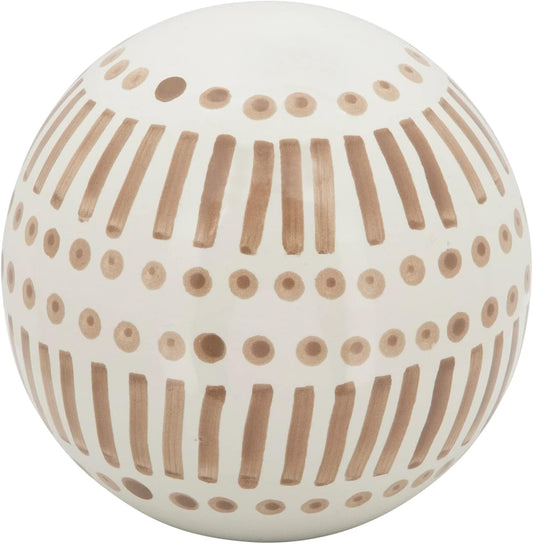 Ceramic Decorative Orbs – Sculptural Decorative Balls for Layered Tabletop Decor, Living Room and Shelf Placement, Boho Pattern Design Home Decor Decorative Objects – 6", 5", 4", Brown and White