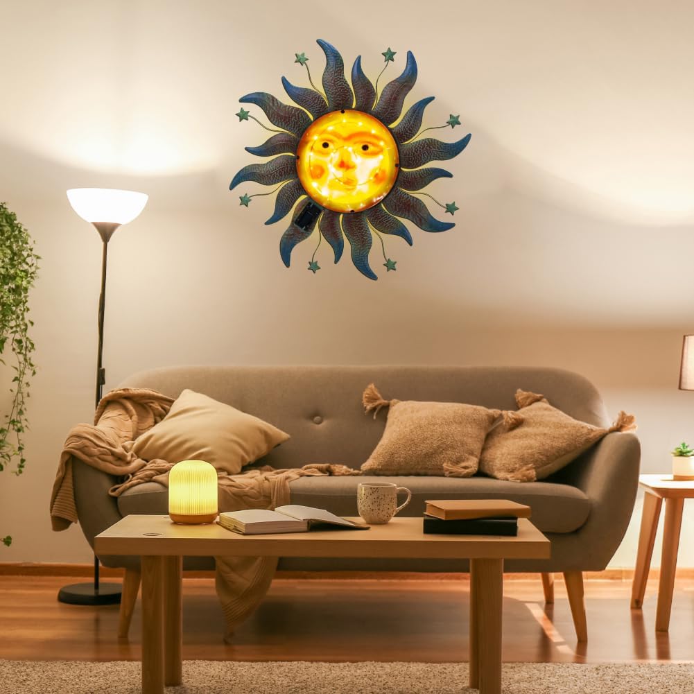 Large Metal Sun Wall Decor Outdoor, 27 Inch Sun and Moon Decor Metal Wall Art, 3D Sun Wall Decor for Patio Garden Yard Fence Bedroom Living Room Decoration