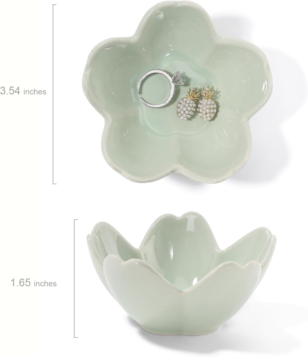 Pink Flower Ring Dish Holder,Jewelry Dish Tray,Small Trinket Tray,Jewelry Plate Bowl,Key Bowl,Decorative Plate,Mothers Day Birthday Gifts for Women Friends,Ceramic Kiln effect White