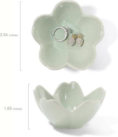 Pink Flower Ring Dish Holder,Jewelry Dish Tray,Small Trinket Tray,Jewelry Plate Bowl,Key Bowl,Decorative Plate,Mothers Day Birthday Gifts for Women Friends,Ceramic Kiln effect White