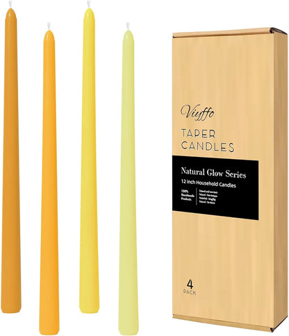Viyffo Taper Candles, 12 Inch, 12 Pack, Brown – Unscented, Smokeless Design, Up to 8-Hour Burn – Tall Candlesticks for Table Decor, Weddings & Dinners