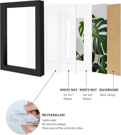 Egofine 12x16 Picture Frame Black, Covered by Plexiglass Made of Solid Wood, Display Pictures 9x12 and 11x14 with Mat or 12x16 Without Mat, for Wall Mounting Photo Frame - Colors B