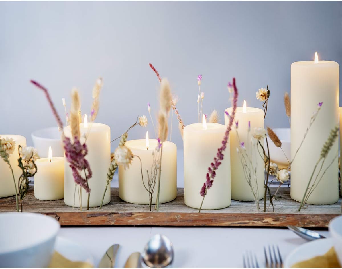 BOLSIUS 6 Ivory Pillar Candles Bulk - 3x4 Inches Candle Set - 40+ Hours Clean Burning - No Palm Oil - 0% Animal Fat - Premium European Quality - Unscented Dripless Restaurant Pillars