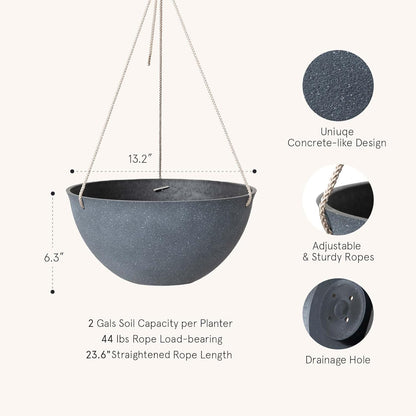 LA JOLIE MUSE Large Hanging Planters - 13 Inch Flower Pots Outdoor Indoor, Hanging Garden Planters Set of 2, New Iron Color