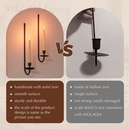 Metal Wall Candle Sconce Holder Set of 2 Wall Mount Candle Holder Pillar Holder Black Modern Wall Candle Sconces Hanging for Living Room Farmhouse Fireplace Wedding