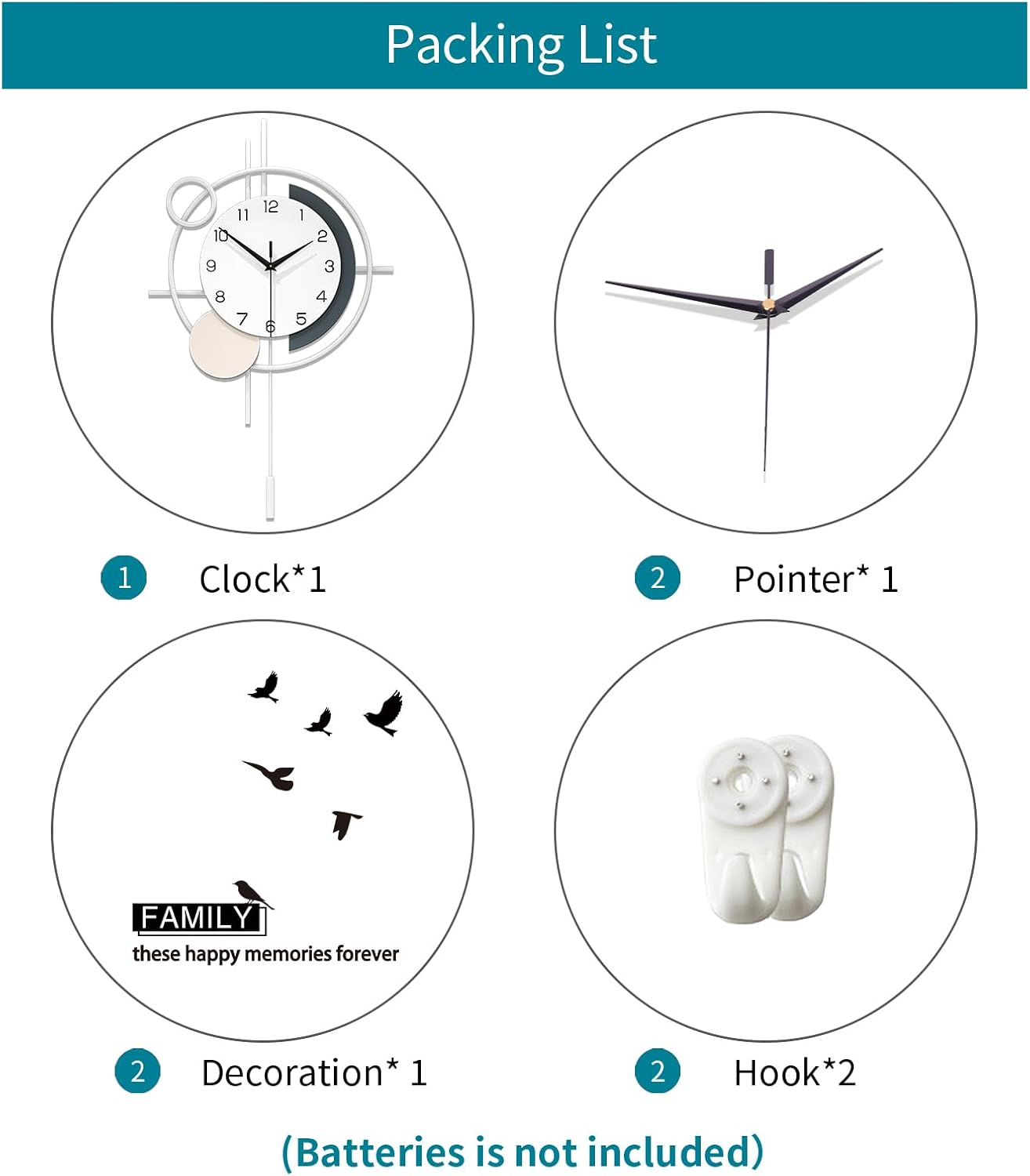 Wall Clock for Living Room Decor Decorative Wall Clock with Pendulum Silent Quartz Battery Operated Black Metal Large Clock for Dining Room,Kitchen,Home,Bathroom,Bedroom,13.8x21.3 in