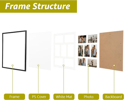 PHAREGE 5 Openings 4x6 Picture Frame Collage Black 4 Pack, 11x14 Poster Frame Set of 4, Display Family Wedding Photos Horizontal or Vertical on The Wall